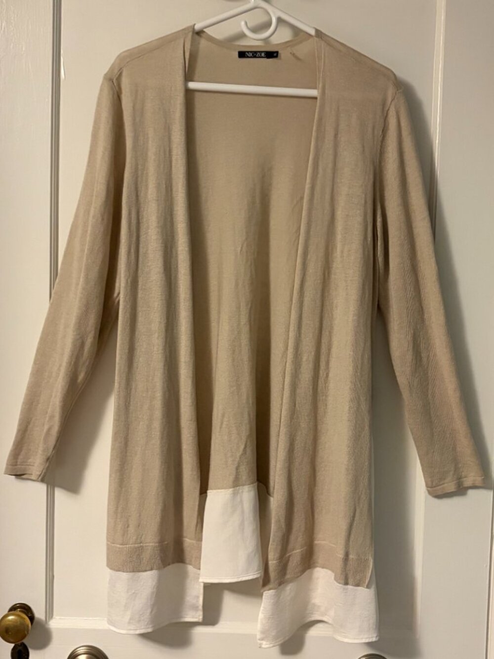 Nic + Zoe mixed media open cardigan linen blend size XL neutral minimalist
